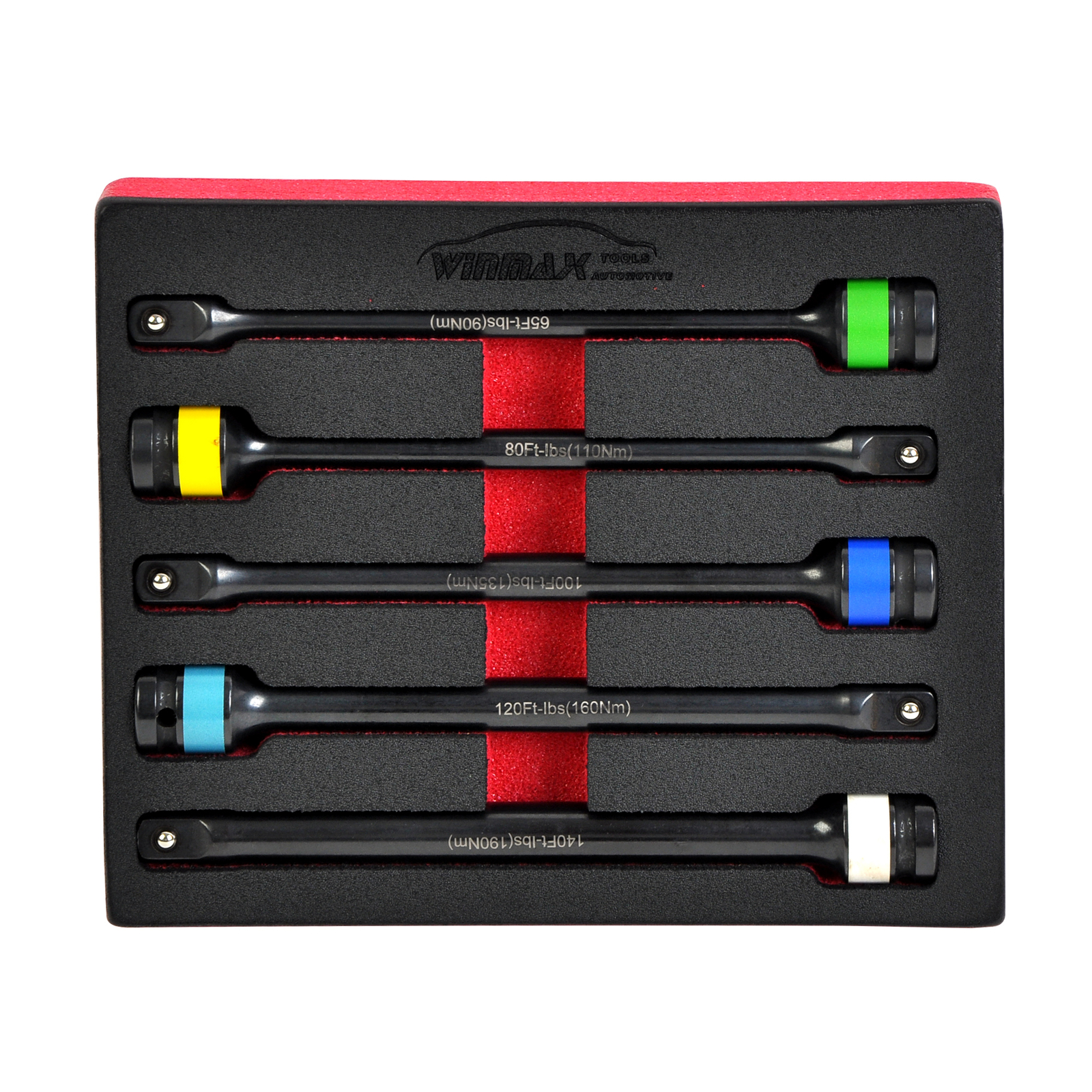 1/2" Drive Torque Limiting Extension Bar Set 5pcs - 65, 80, 100, 120, 140 ft-lb