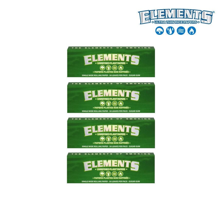 ELEMENTS Green Unrefined Plant Papers Single Wide Rolling Paper - 4 Booklets
