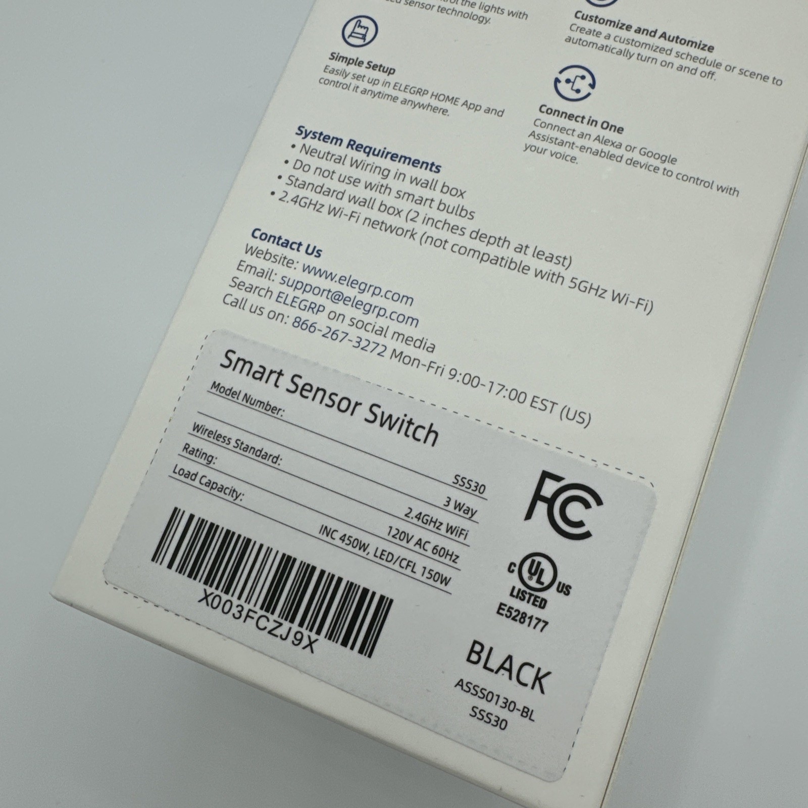 ELEGRP Black Smart Wi-fi Sensor Switch