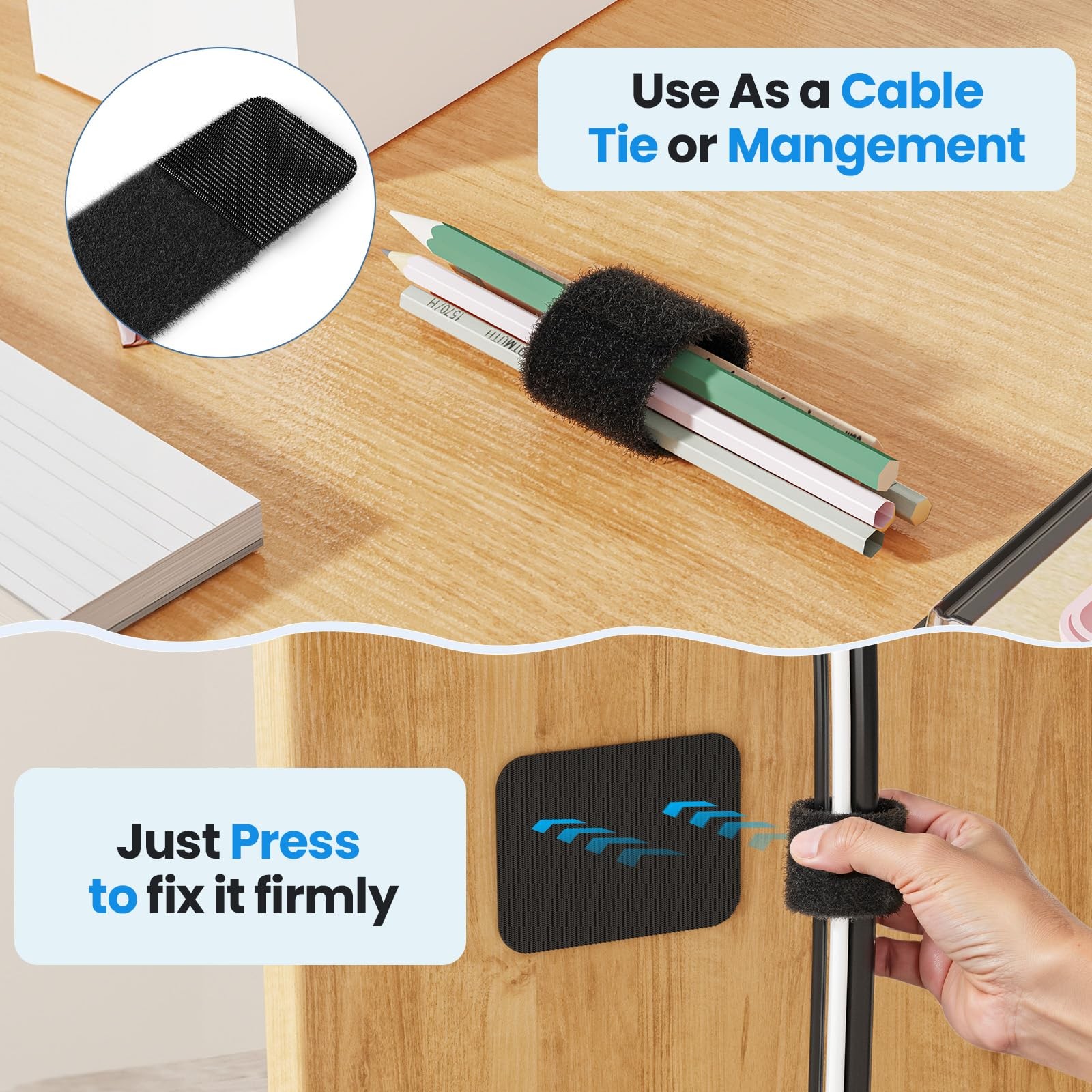Under Desk Cable Management Cable Clips Hook Loop Ties, 20 Pairs
