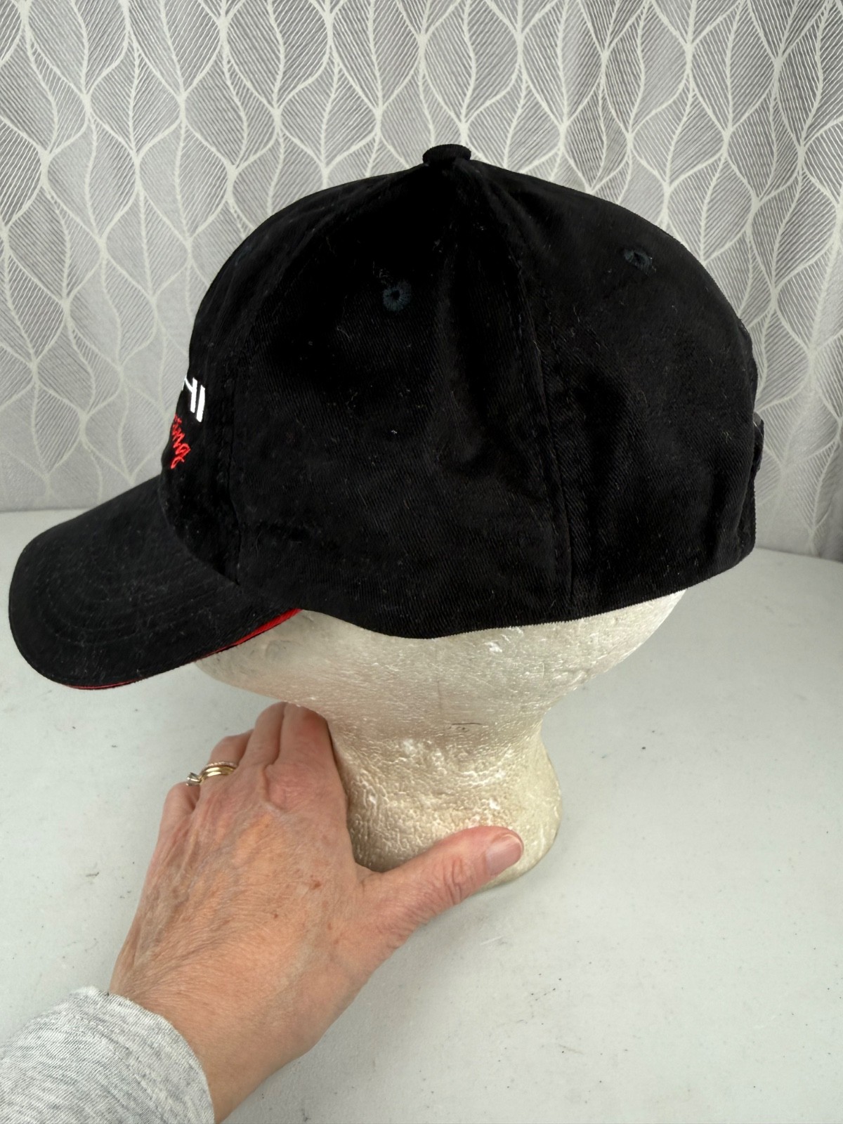 Delphi Racing w Red White on Black hat Cap Brushed Cotton Strap Buckle