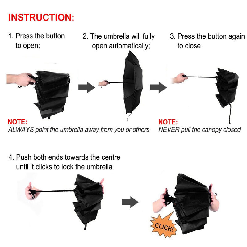 Windproof Upside Down Inverted Reflected Strip Auto Fold Umbrella 2nd 40% Off