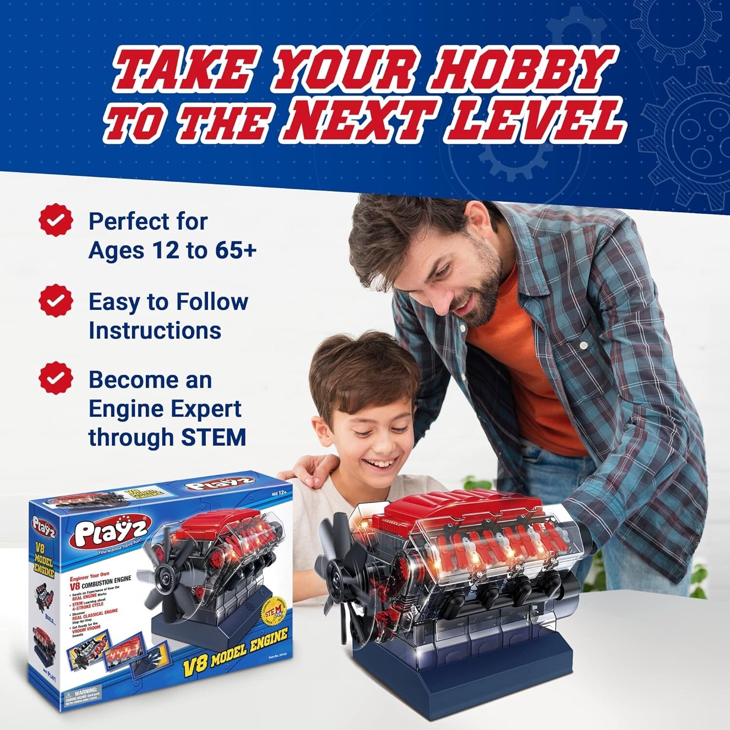 PLAYZ V8 COMBUSTION ENGINE WORKING MODEL 270 STEEM PARTS
