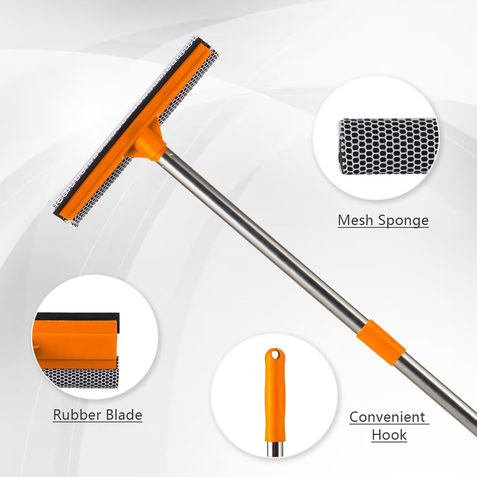 2-in-1 Adjustable Window Squeegee with Extendable Stainless Steel Pole