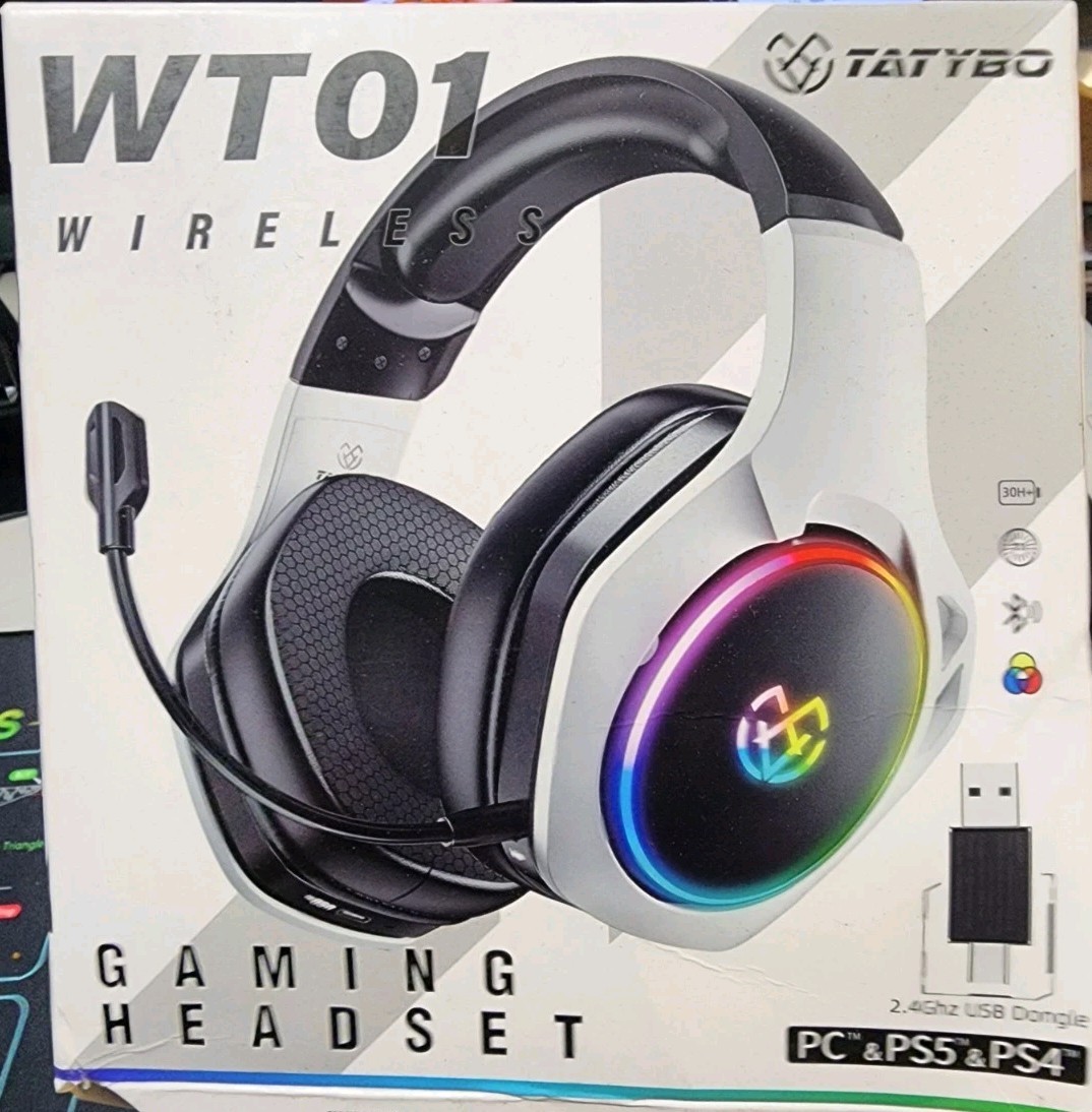 TATYBO WT01 Wireless Gaming Headset RGB 2.4G USB PC PS5 PS4 Open Box