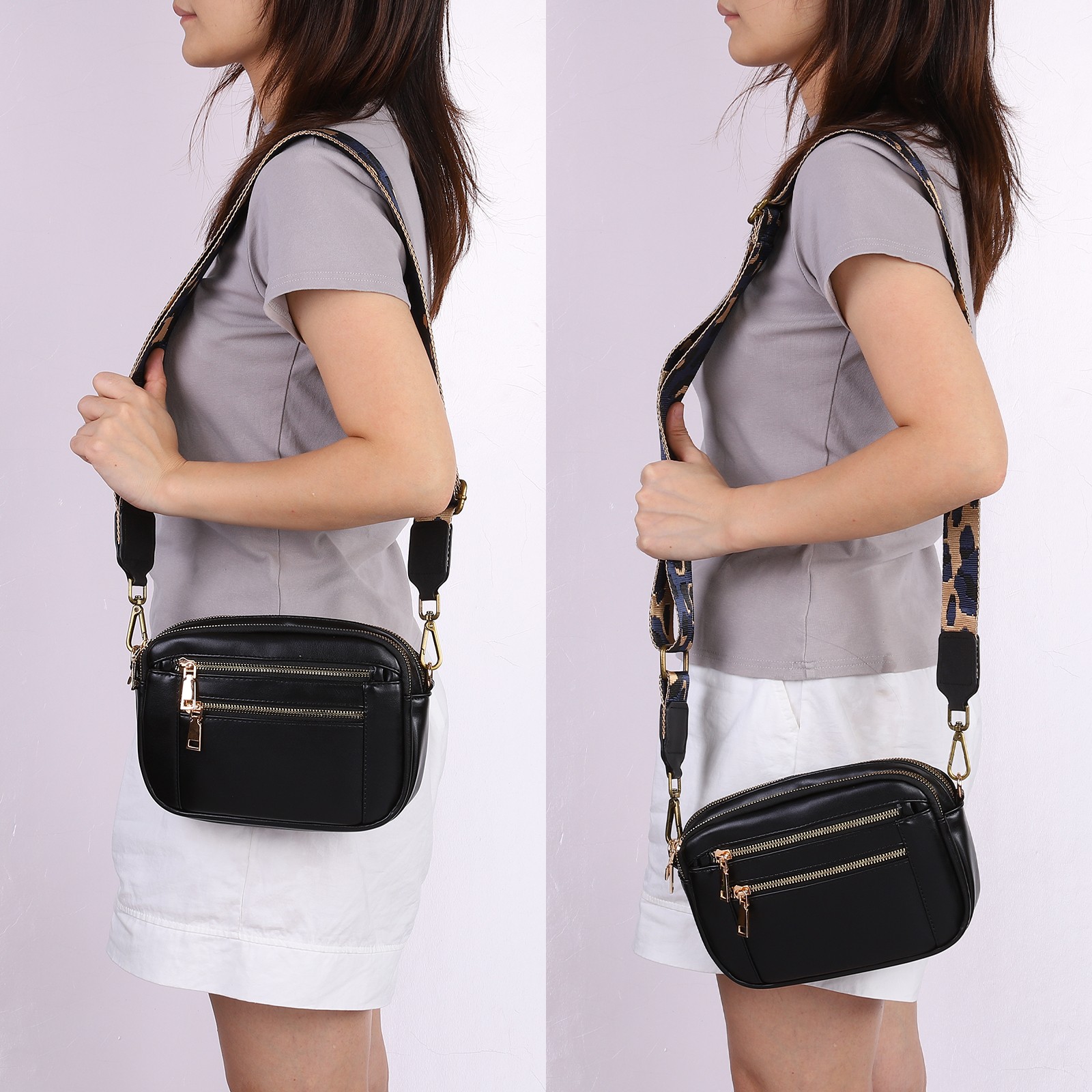 3.8cm Wide Shoulder Strap, Beige, Silver Pull Core Buckle