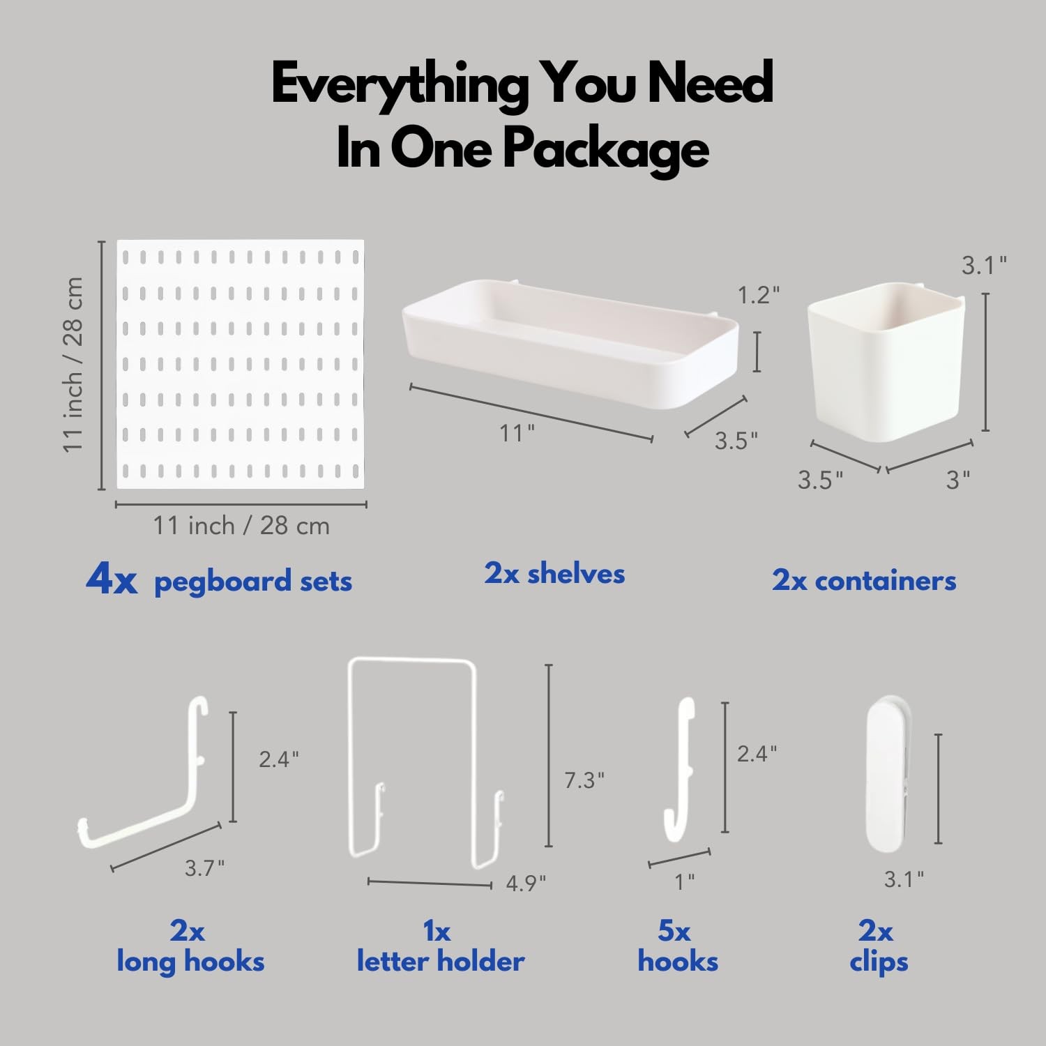 Keepo Pegboard Combination Kit, 4 Pegboards and 14 Accessories Modular Hanging f