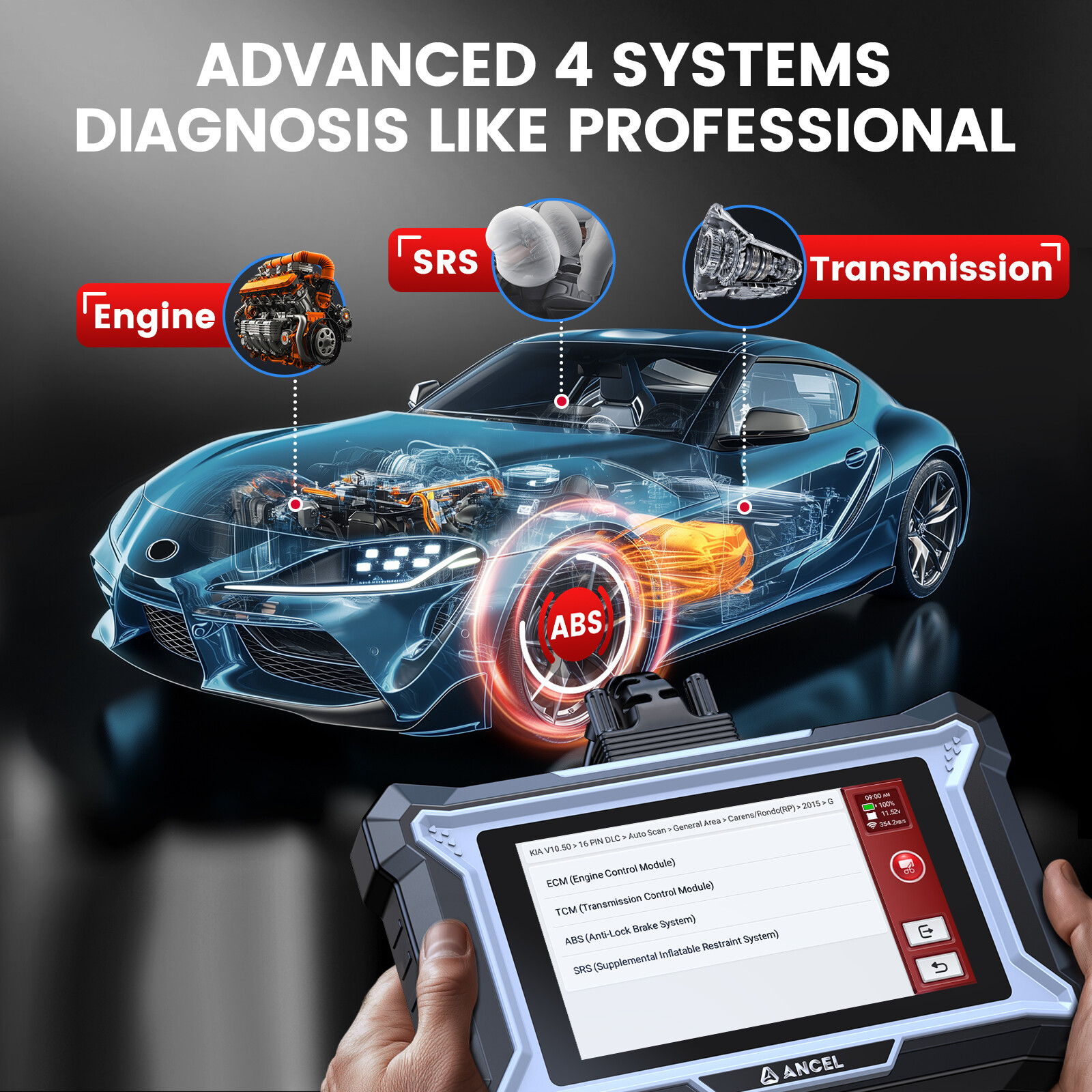ANCEL DS100 Car OBD2 Scanner Diagnostic Tool ABS SRS Engine Code Reader EPB TPMS