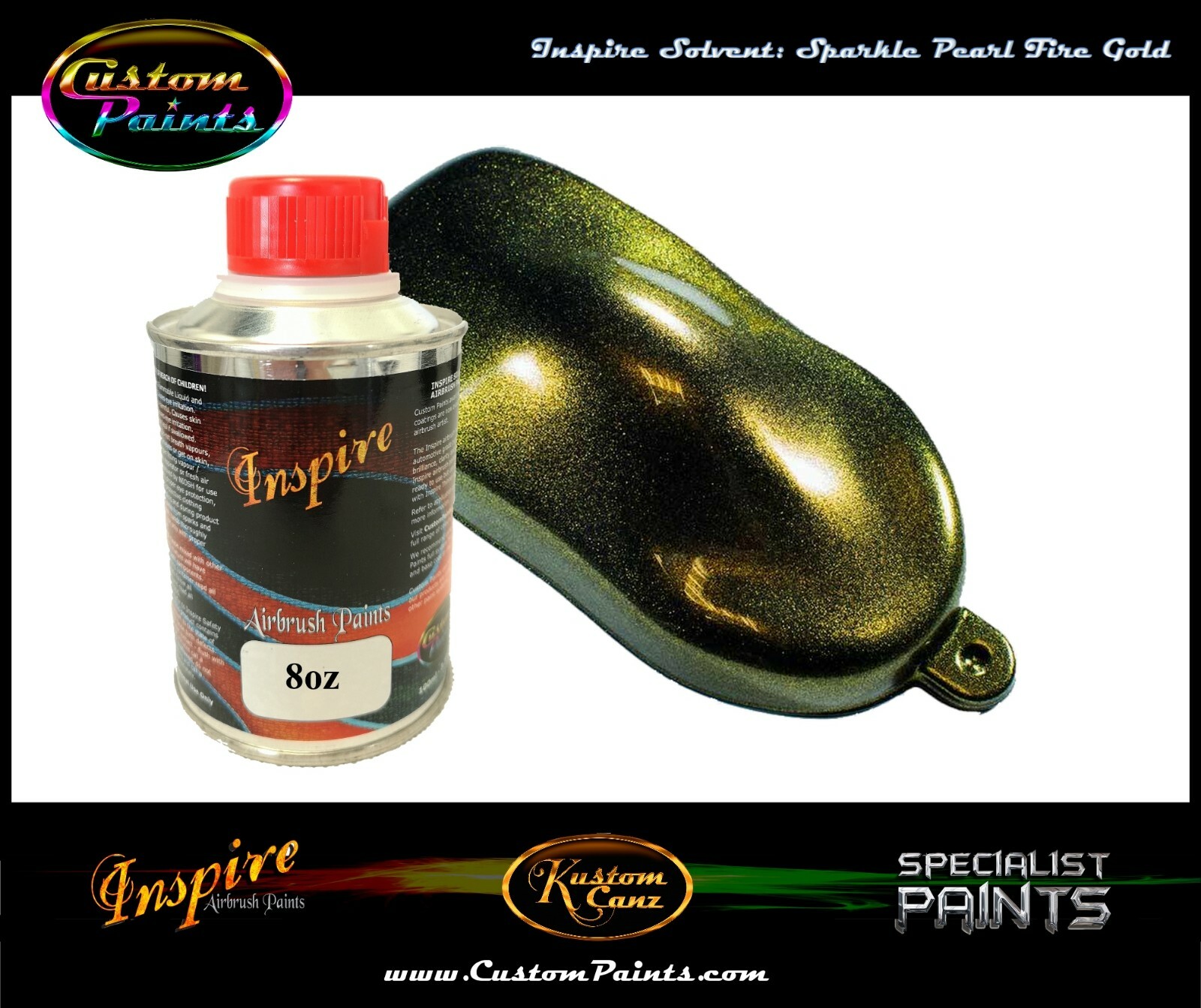 INSPIRE AIRBRUSH SPARKLE PEARL FIRE GOLD 8oz (SOLVENT), CUSTOM PAINT, ARTIST
