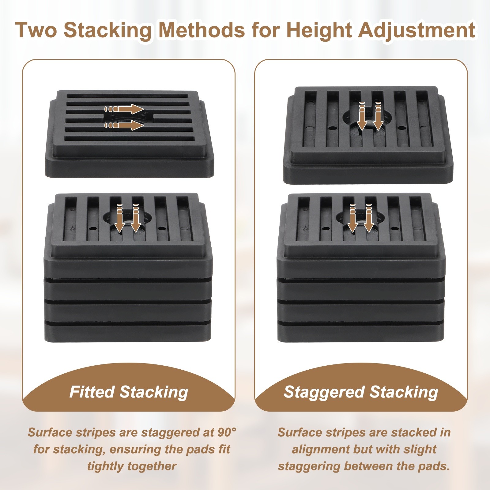 8Pcs Bed Riser, Square Heavy Duty Stackable Lift Block to 0.5 Inch, Black