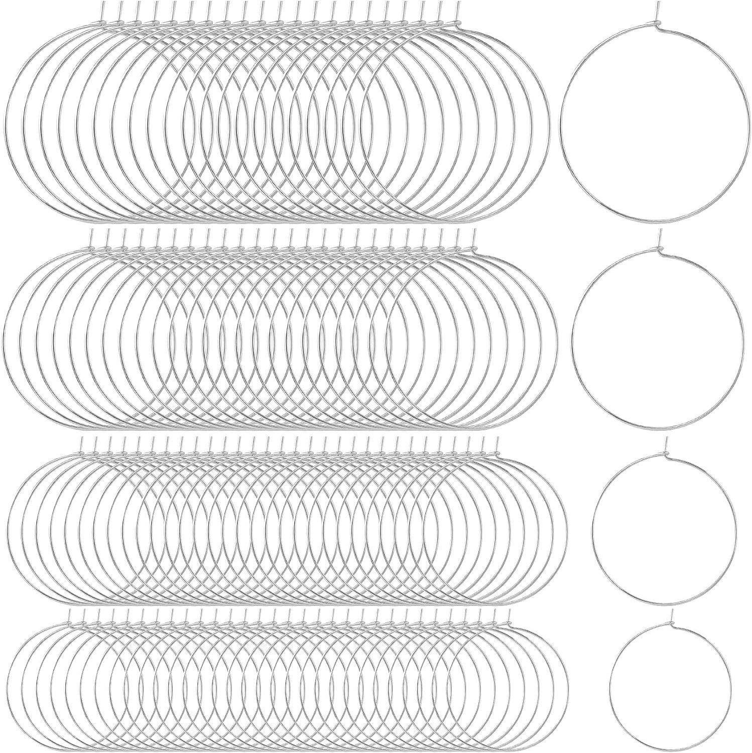 120PCS Earring Hoops, Beading, 4 Sizes, Silver Plated, Open, Round, for DIY Jewe