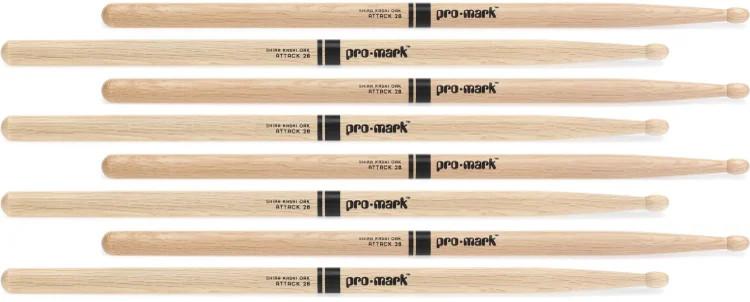 Promark Classic Attack Drumsticks - Shira Kashi Oak - 2B - Wood Tip - 4-pack