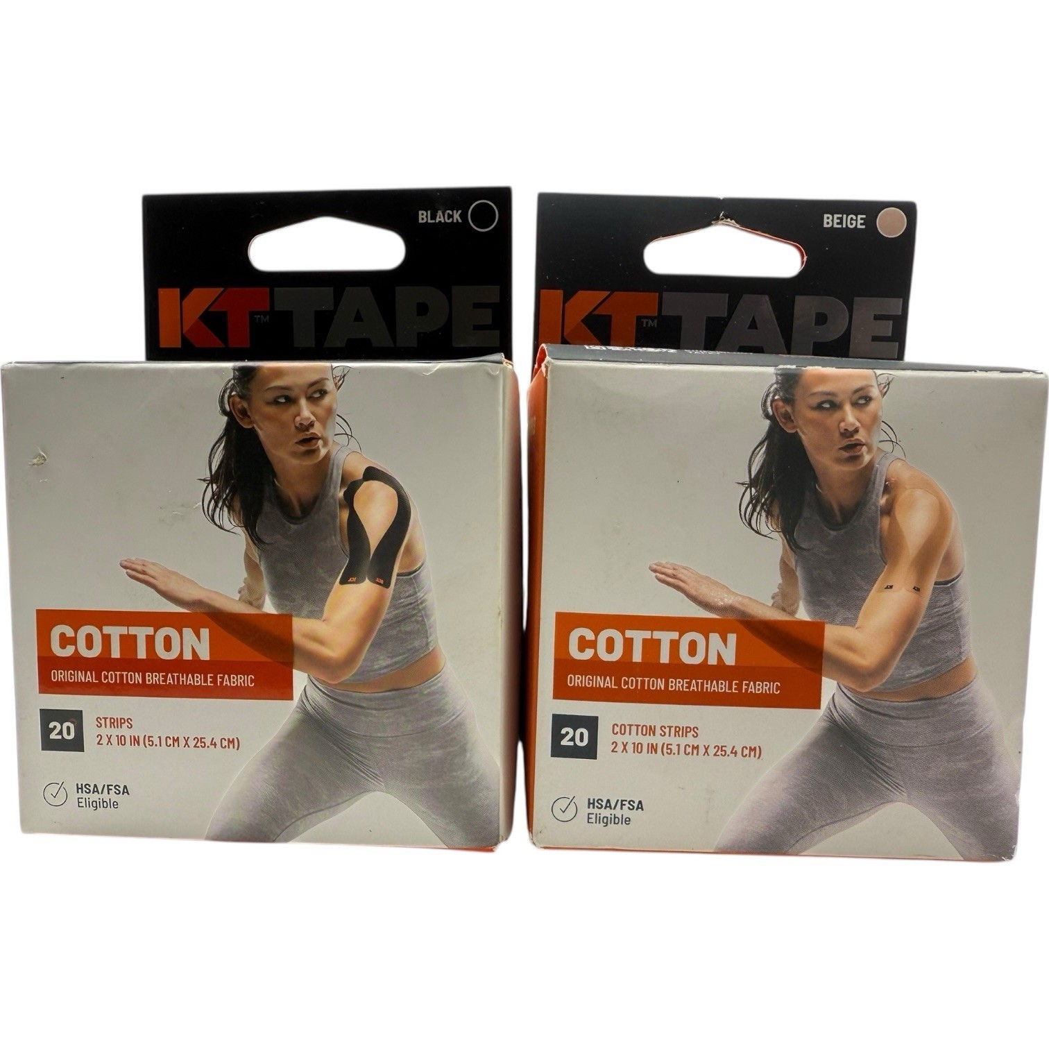 KT Tape Cotton Kinesiology Tape 20 Strips Black & Beige Lot of 2 Boxes NEW