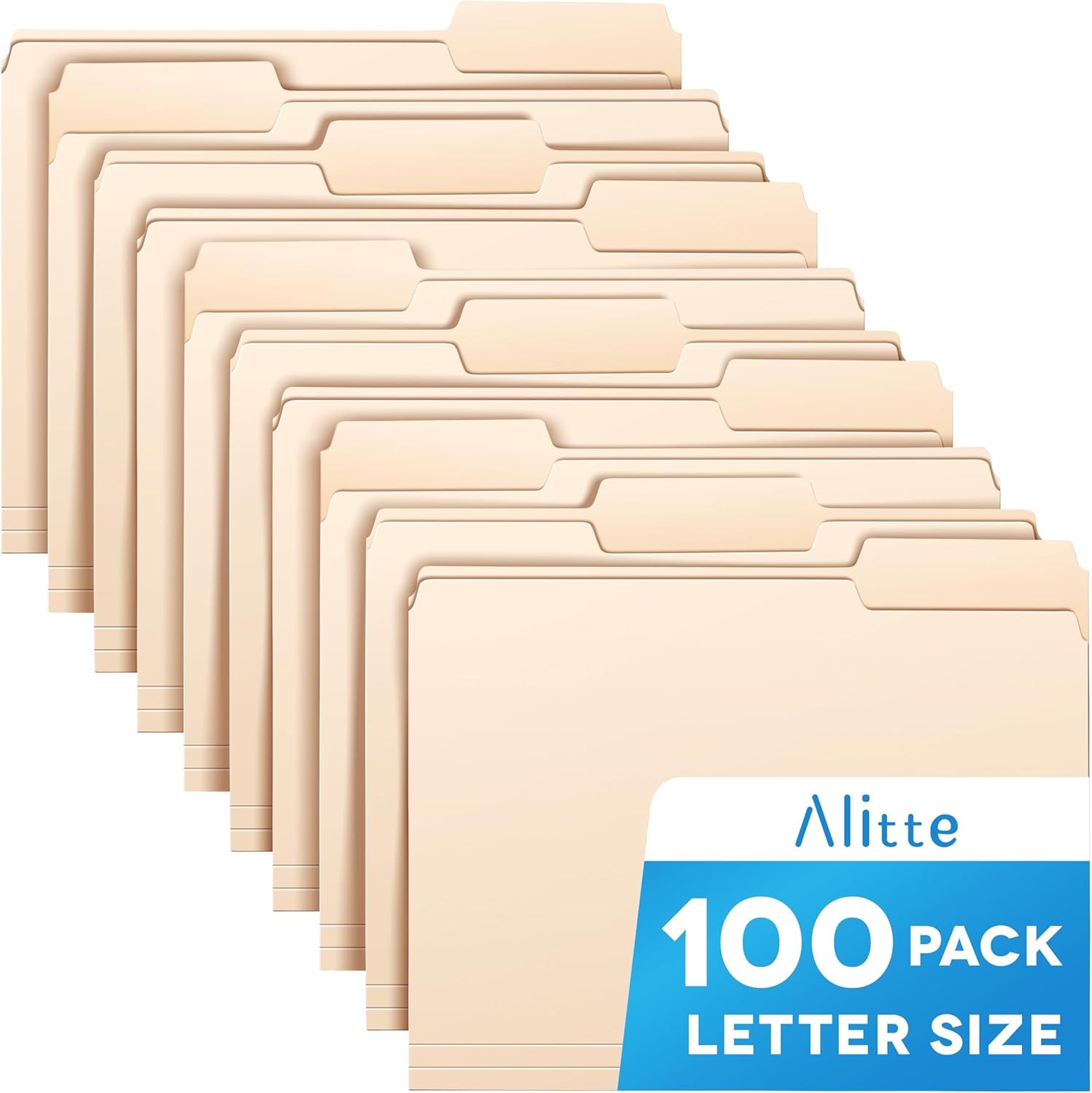 Manila Folders 8.5 x 11, Letter Size 100-Pack - File Folders for Documents 1/3-C
