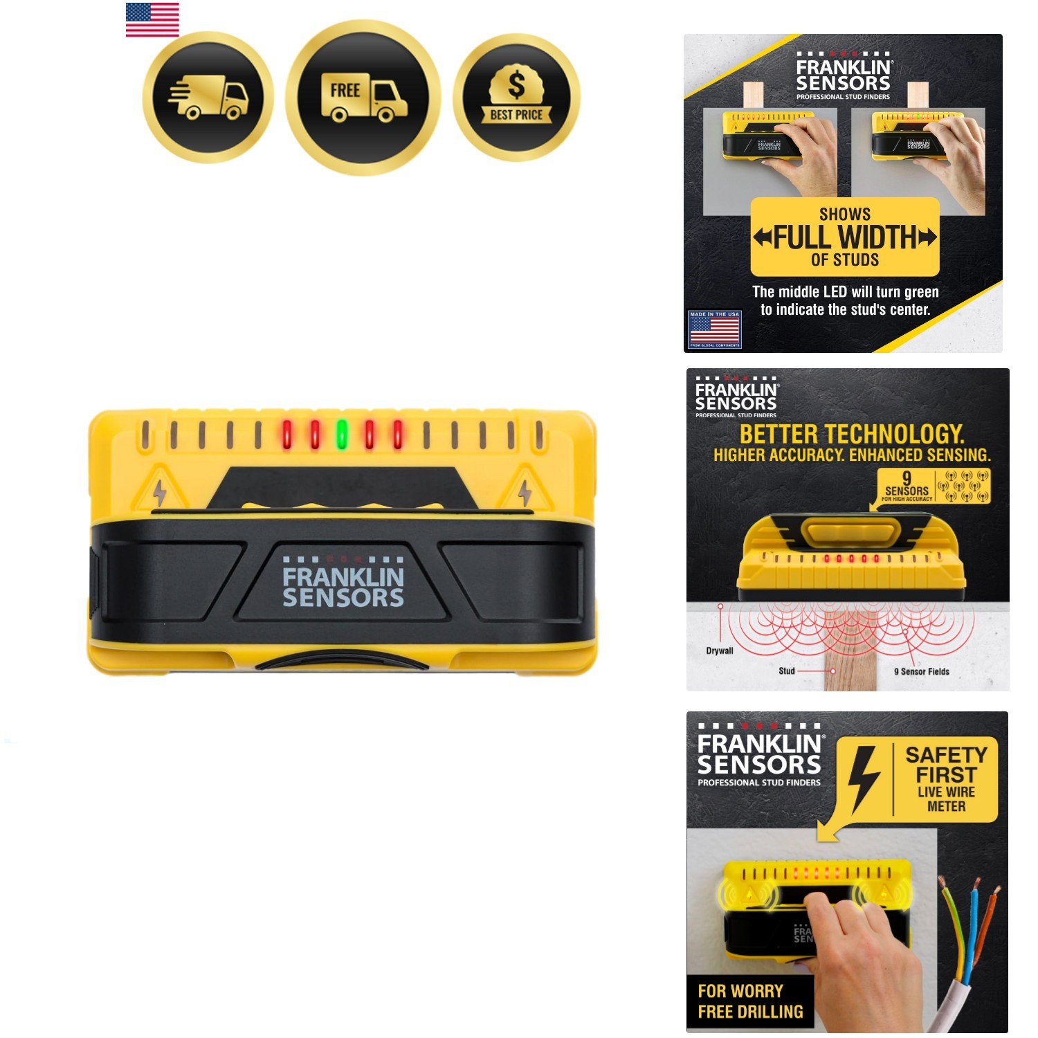 X990 Stud Finder with Live Wire Detection | 9-Sensor Wall Scanner, Wood and M...