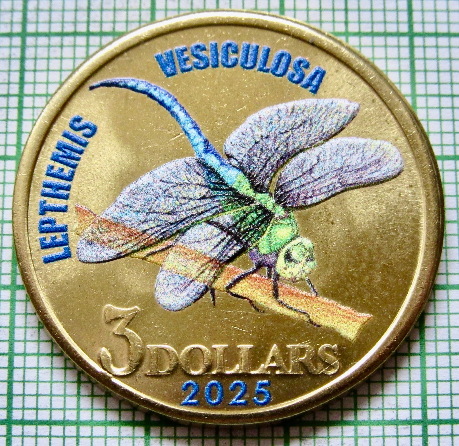 MALAITA ISLAND 2025 3 Dollars, Dragonfly - World Fauna Coloured Fantasy Issue