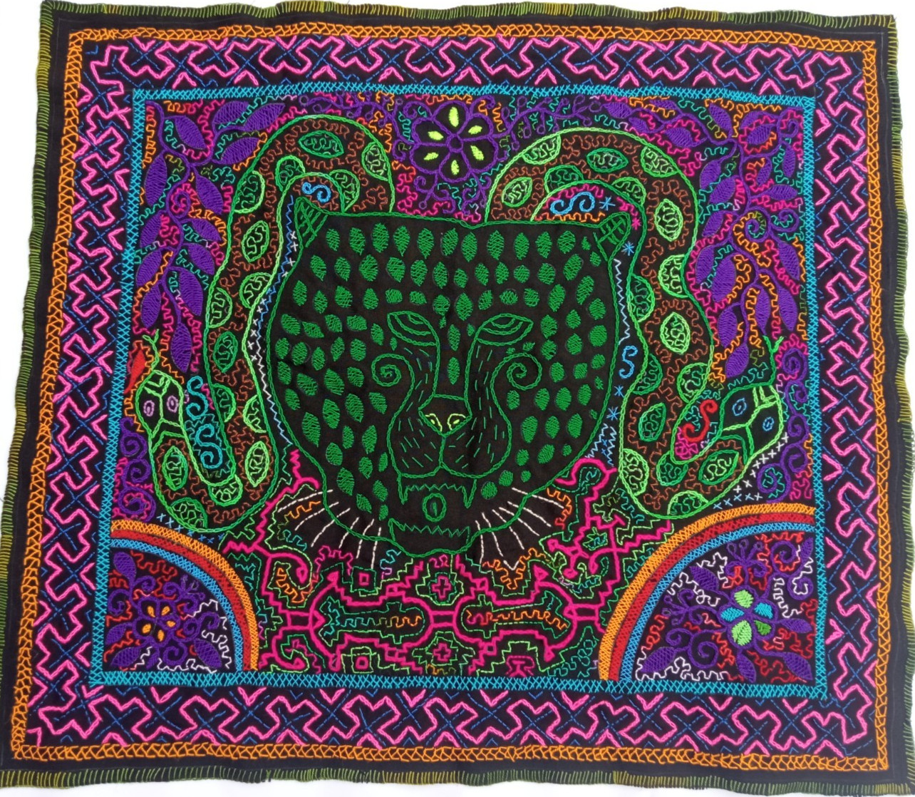Shipibo Native Hand Embroidery aya Visions textile 30" X 26.50"