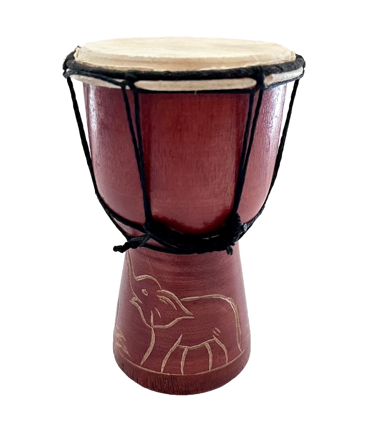 Djembe African Drum Wood 7.5in Tall Elephants Hand Carved Jungle Party Decor