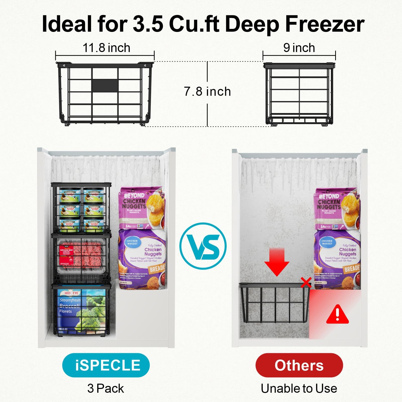 Freezer Organizer Bins - for 3.5 Cu.Ft Deep Freezer, 3 Pack Stackable Chest F...
