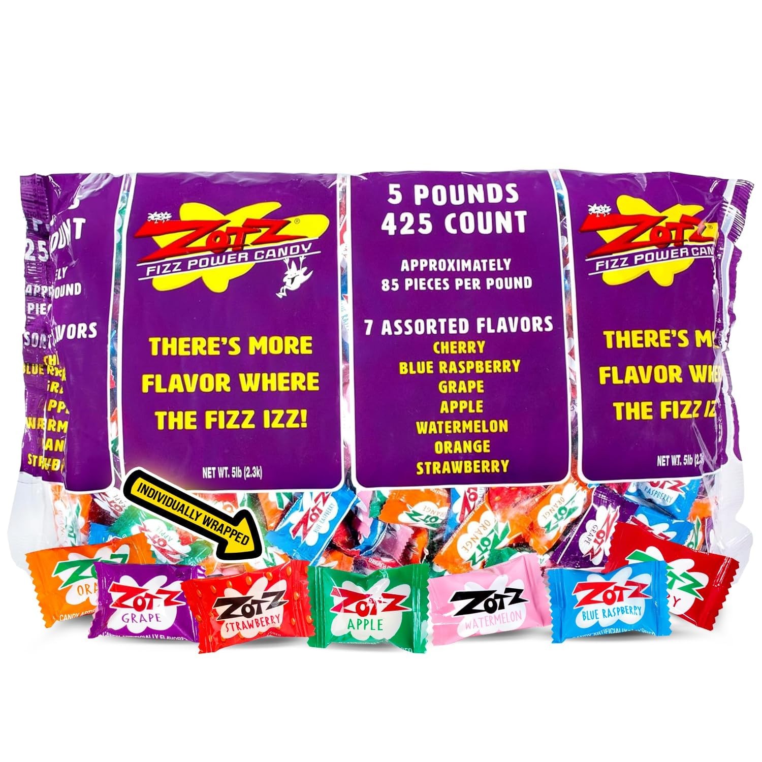 Zotz Fizzy Bulk Candy (Assorted, 425 Units)- Hard Candy Individually Wrapped