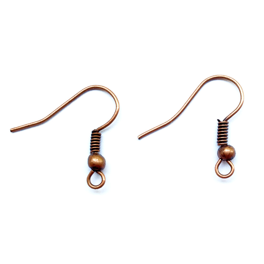 French Hook Ball Coil Earwires 18mm Antique Copper Plated Alloy Q20 Pair Per Pkg