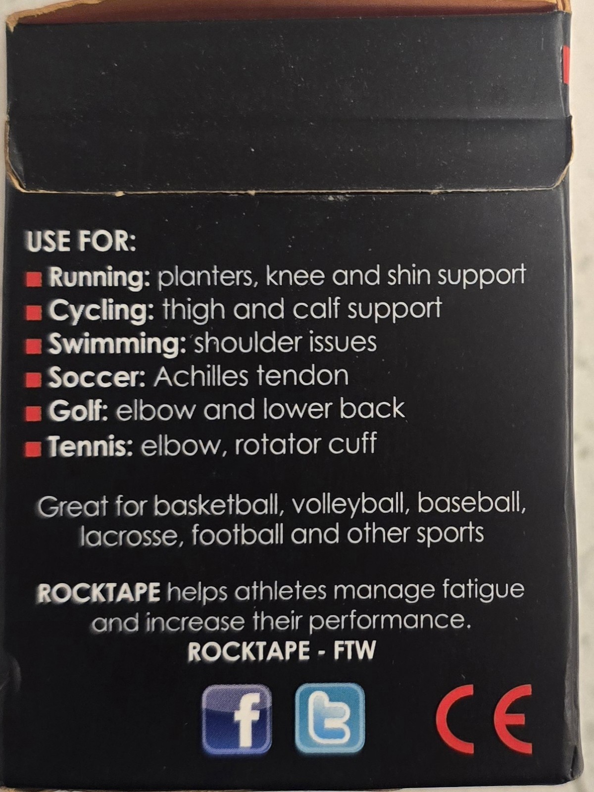 RockTape Kinesiology Tape Black 5cm x 5m Waterproof Sports Compression