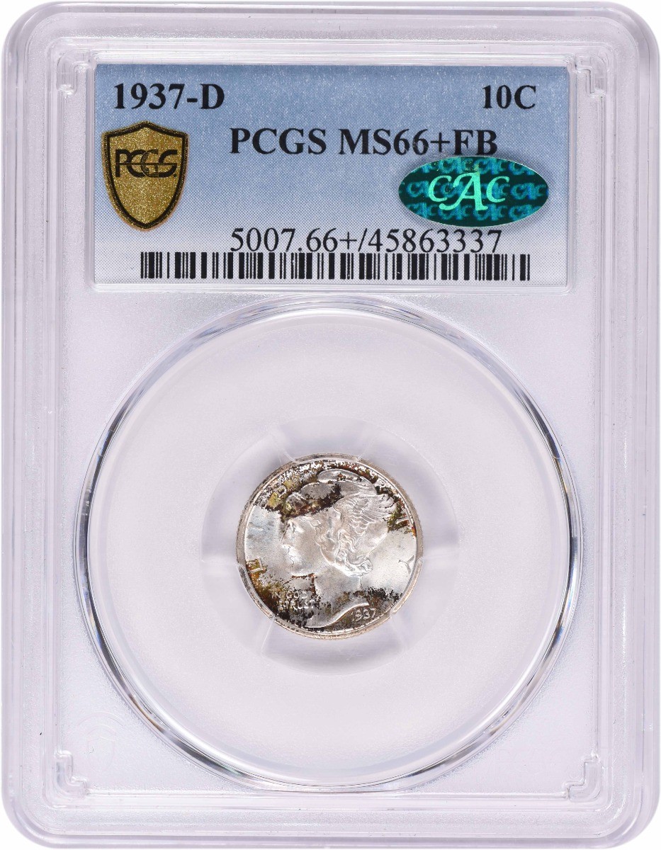 1937-D Mercury Silver Dime MS66+FB PCGS (CAC)