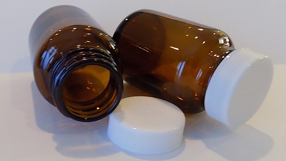 120 cc 4 oz Amber Heavy Glass Packer Medicine Bottles-Caps-12 Pack-Medical Grade