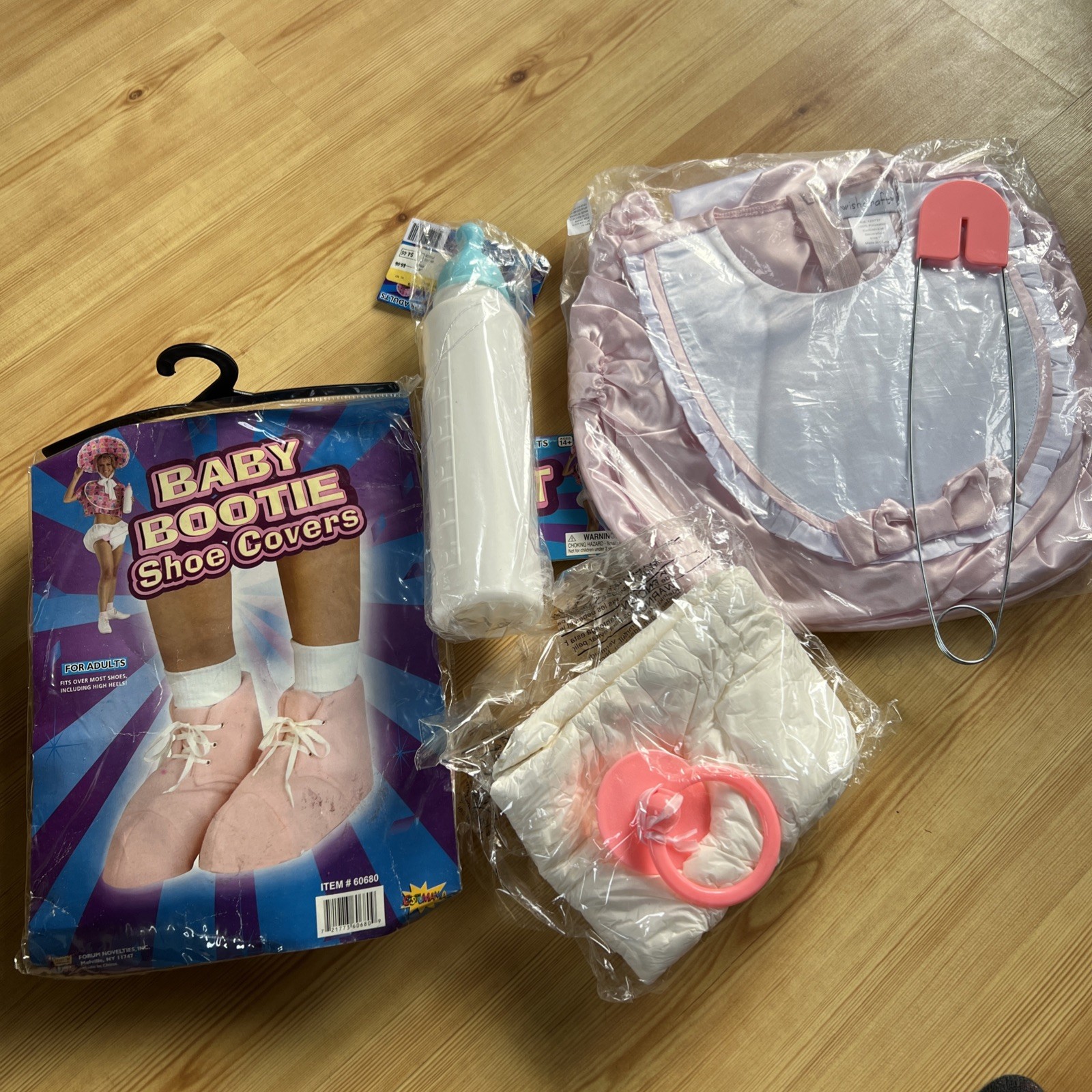 Baby Bootie Shoe Covers, Diaper, Pink Baby Costume - Size 16 Girl, Bottle NWT