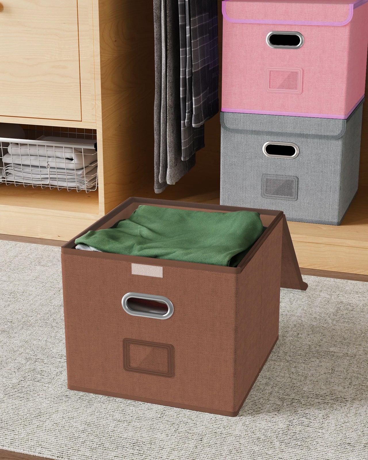 Oterri 2 Pack File Organizer Box,File 2 pack - without folders, Reddish Brown