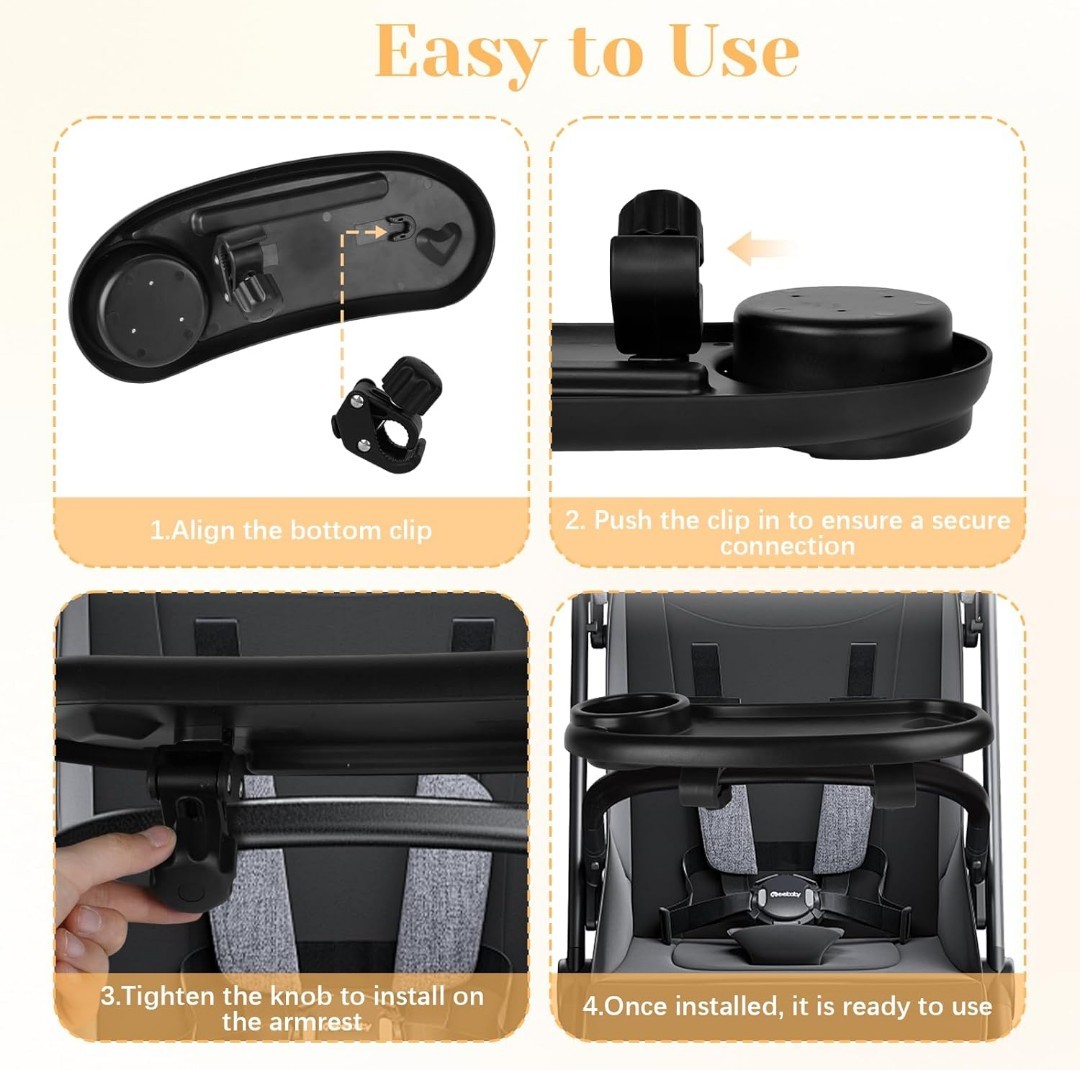 Removable Stroller Snack Tray with Cup Holder Detachable Food Storage Tray