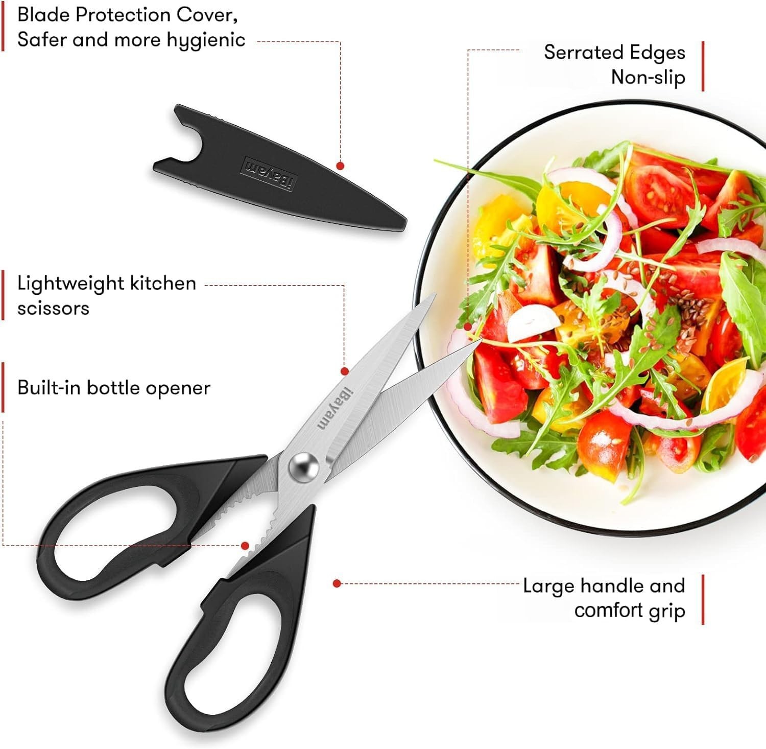 Versatile 8.5-Inch Stainless Steel Kitchen Shears - Multi-Functional, Compact