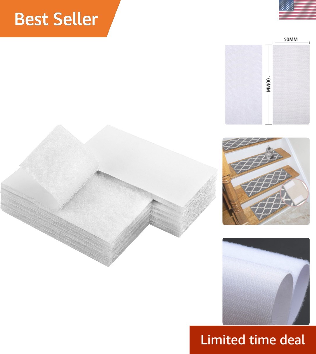 12 Sets of Adhesive 2x4 Inch Hook and Loop Tape – Perfect for Home & Office