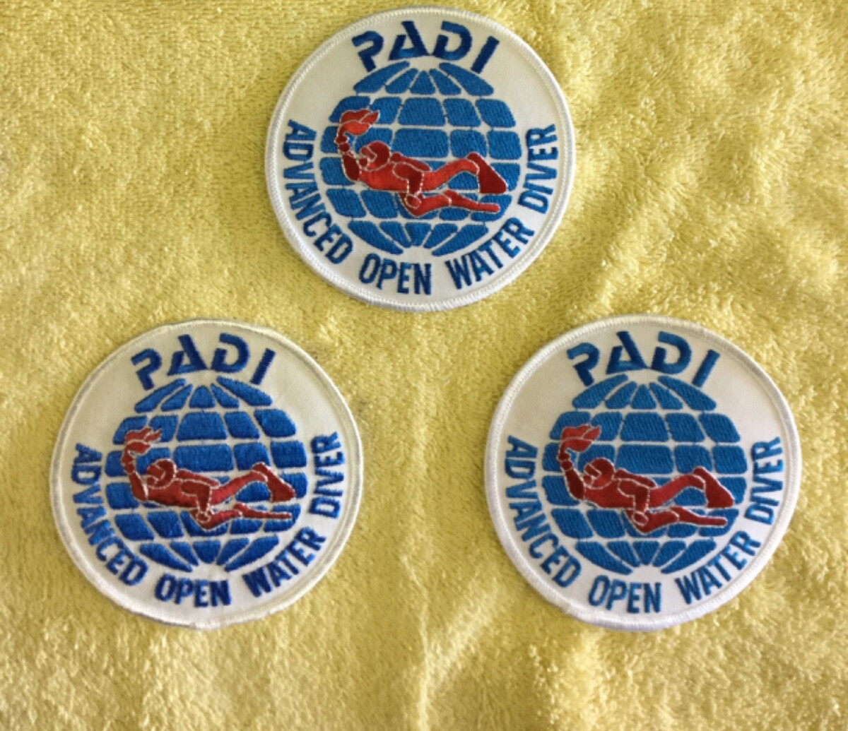 PADI ADVANCED OPEN WATER DIVER SCUBA PATCH - 3 TOTAL PATCHES - PICTURED