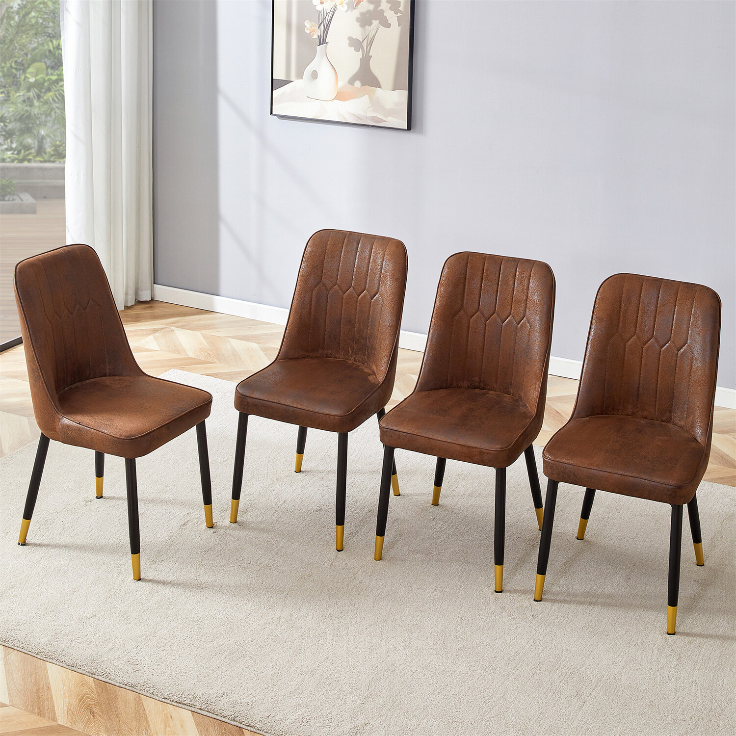 Set of 2/4 Dining Chairs Upholstered Chair w/ Metal Legs for Kitchen Dining Room