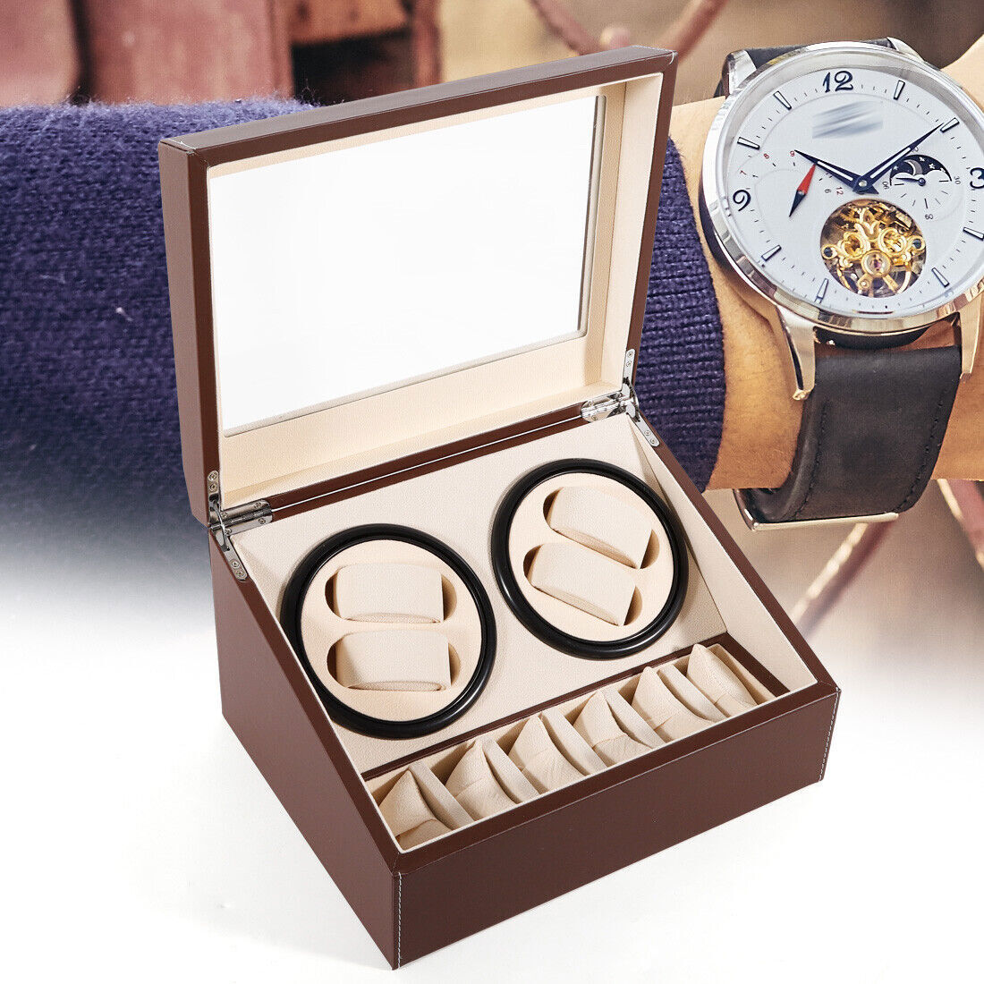 4+6 Automatic Watch Winder Watch Display Box Luxury Storage Case Self-winding