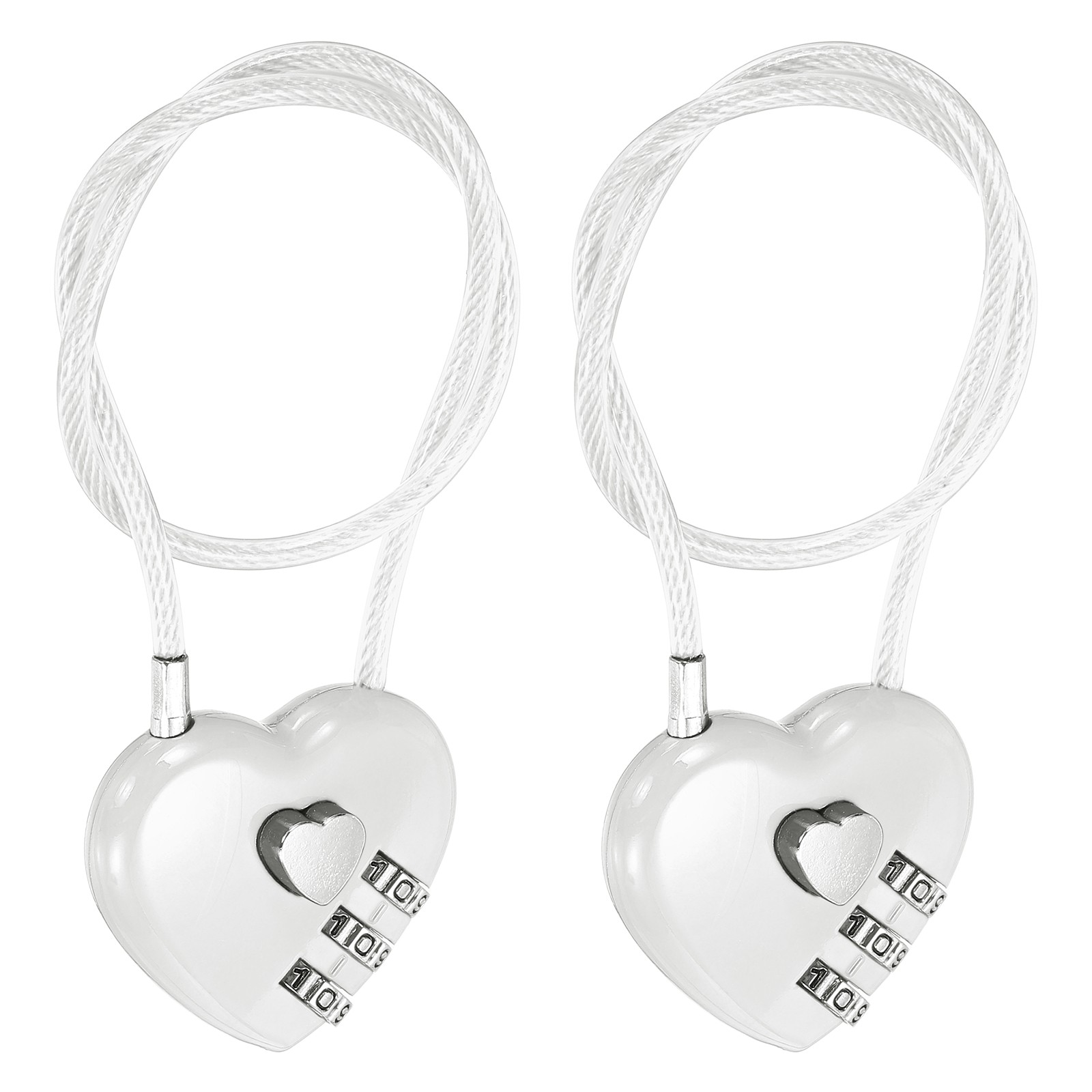 Combination Padlock (11.8 Inch, White)(2Pcs), 3-Digit Heart Shaped Combo Padlock