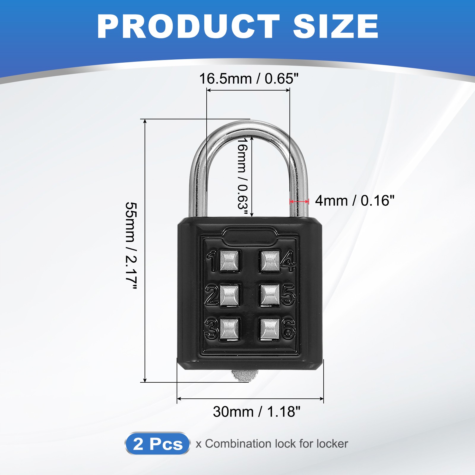 2Pcs Push Button Combination Padlock 6-Digit 3-Position Lock Black