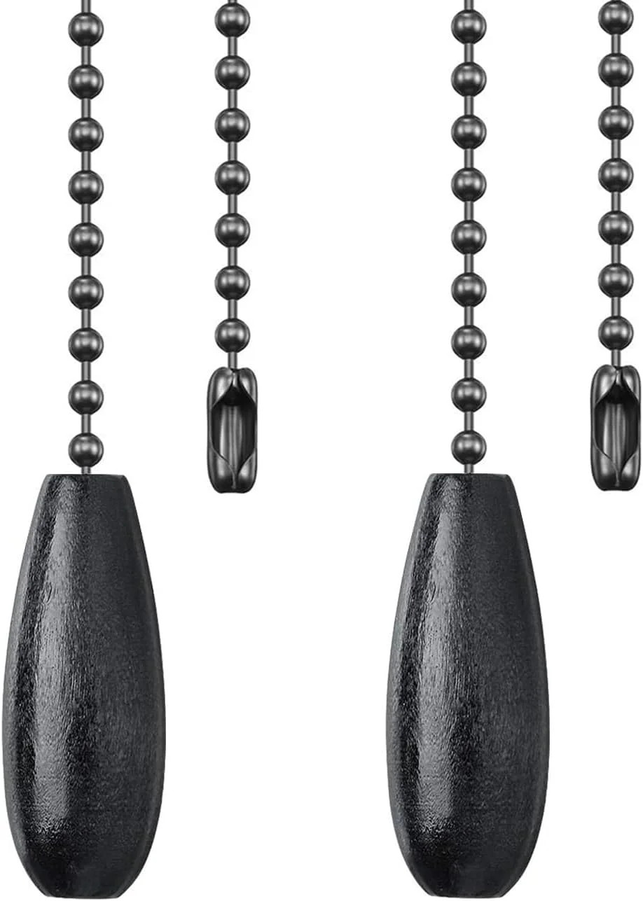 2Pack Black Wooden Ceiling Fan Pull Chain Extender, 12in Decorative Fan String P