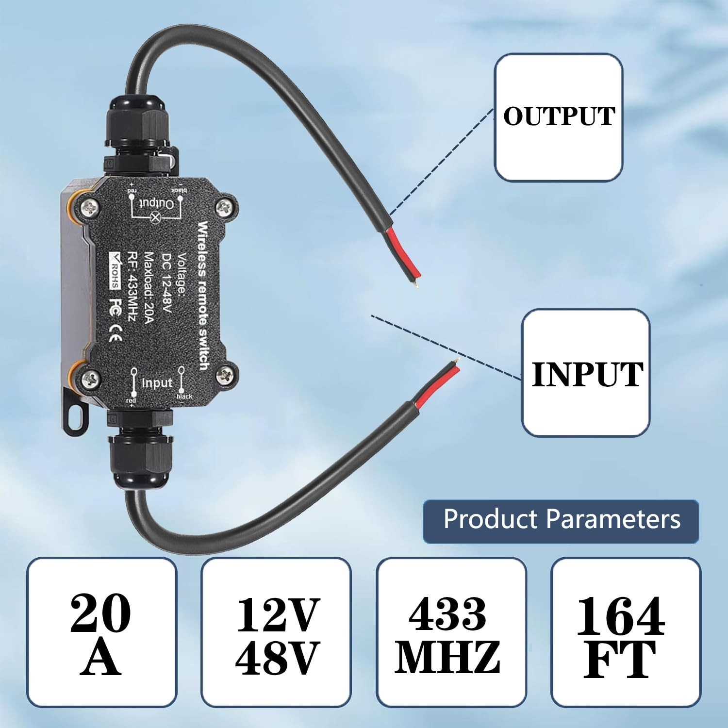 DC12V Waterproof Remote Control Switch,DC12V/24V/48V/20A Wireless Remote Swi…