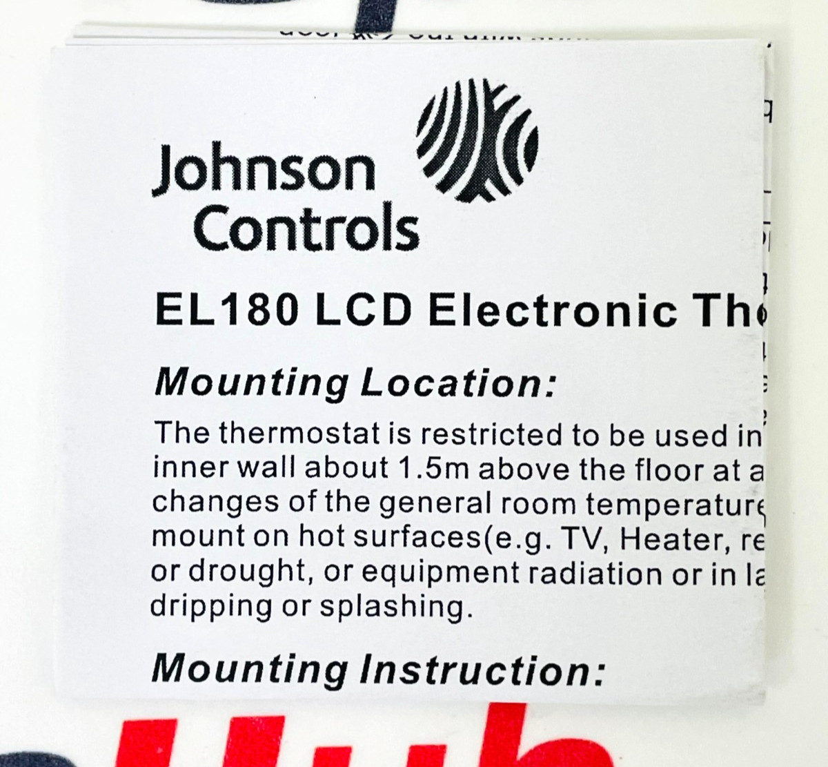 JOHNSON CONTROLS EL180 Thermostat