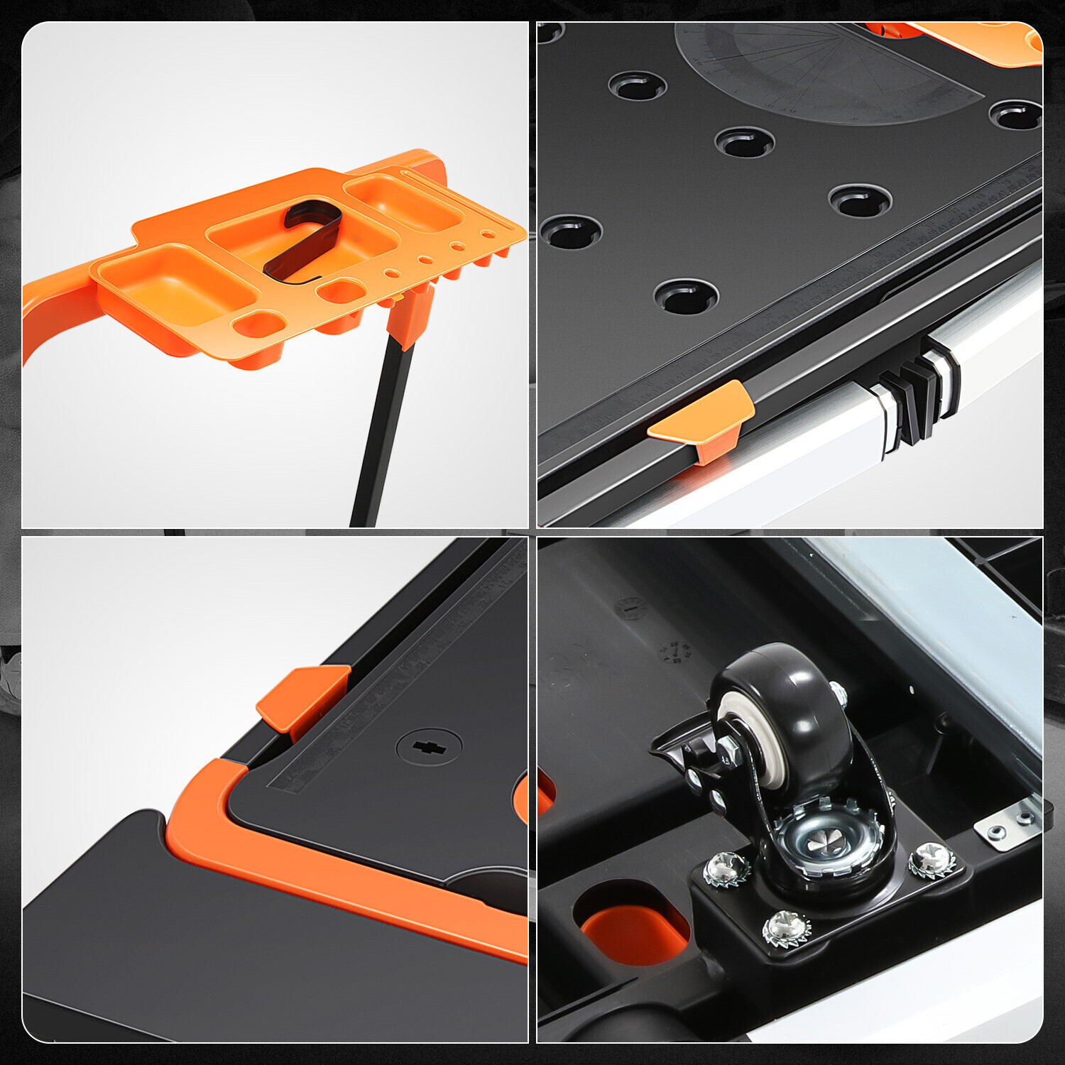 220 LBS 7-In-1 Multifunctioanl Adjustable Foldable Work Bench w/ 4 Wheels Orange