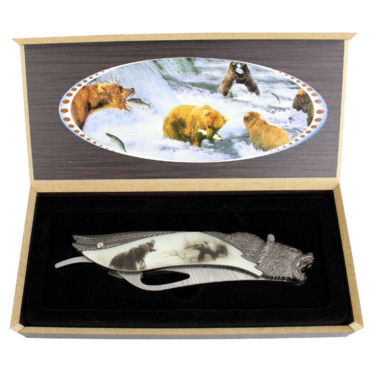 8.5" Folding Knife Portable Engraved Printed Eagle / Bear Shape Handle with Gif