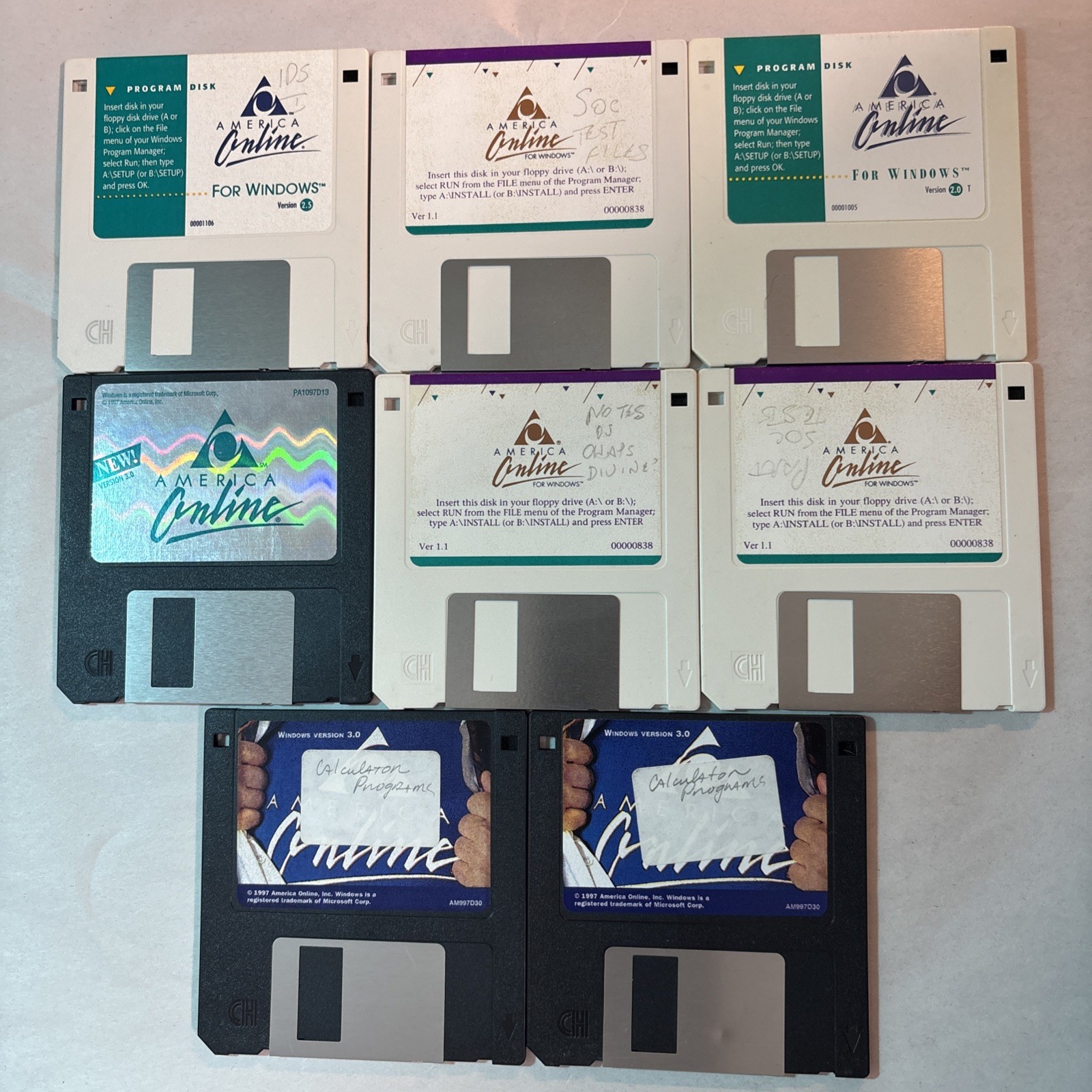 Lot (8) Vintage America Online Ver 3.0 1.1 2.5 Floppy Disk @CPU230