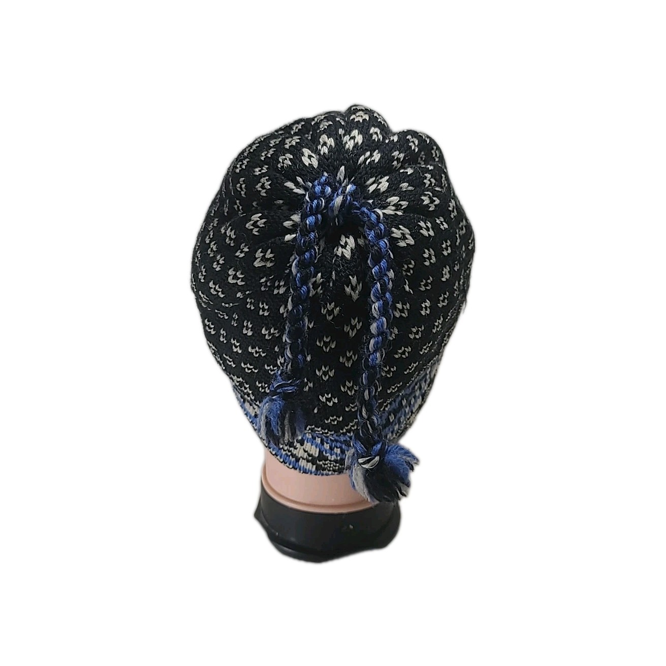 By/Par Filmar Wool Knit Unisex Ski Hat Tassel Beanie CANADA Blue Black & Cream