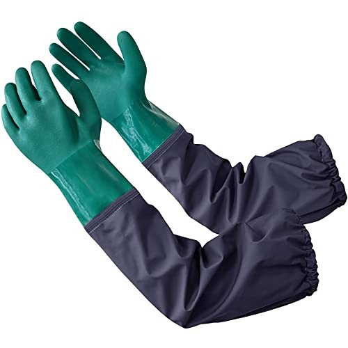 Full Arm Pond Gloves with Cotton lining Extra Long Large Green & Blue