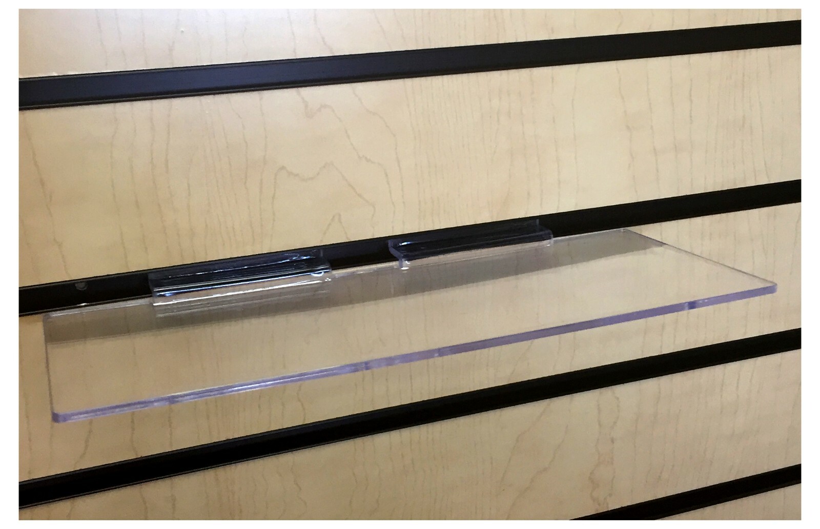 Clear Slatwall Shoe Shelves 10 Inches Wide x 4 Inches Deep Set of 20