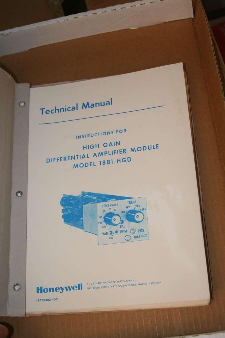 Honeywell High Gain Differential Amp. Module Model 1881-HGD Technical Manual