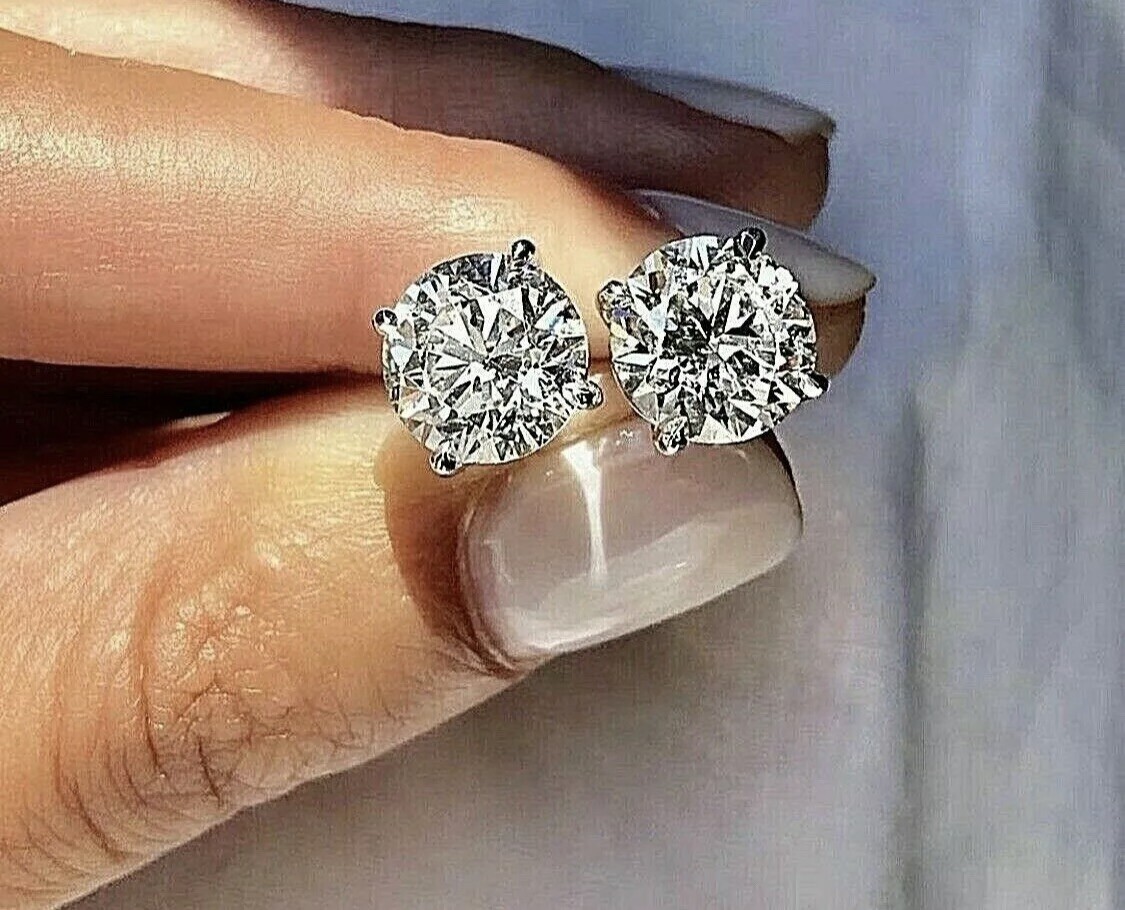 4.00 Ct Round Cut VVS1/D Certified Moissanite Stud Earrings 14k White Gold 8mm