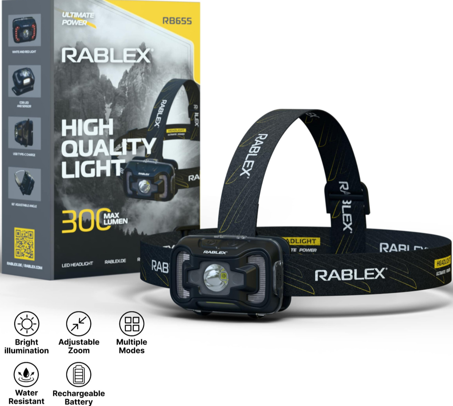 LED Headlamp USB-C with Red Light - 6 Modes | RABLEX